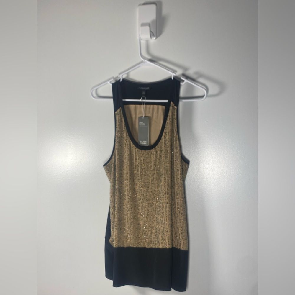 Brand new with tags! Eileen Fisher 100% Silk Beaded Black and Gold Tank Top
